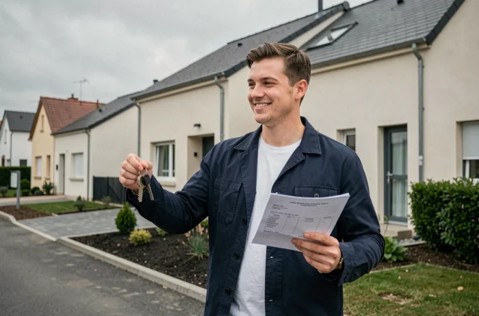Jeune propriétaire tenant les clés de sa maison après l'obtention de son crédit immobilier